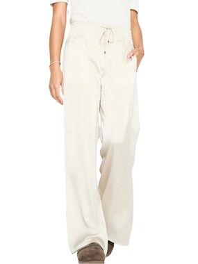 Brochu Walker Women's Groja Satin Wide-Leg Pants in Dust Drawstring M